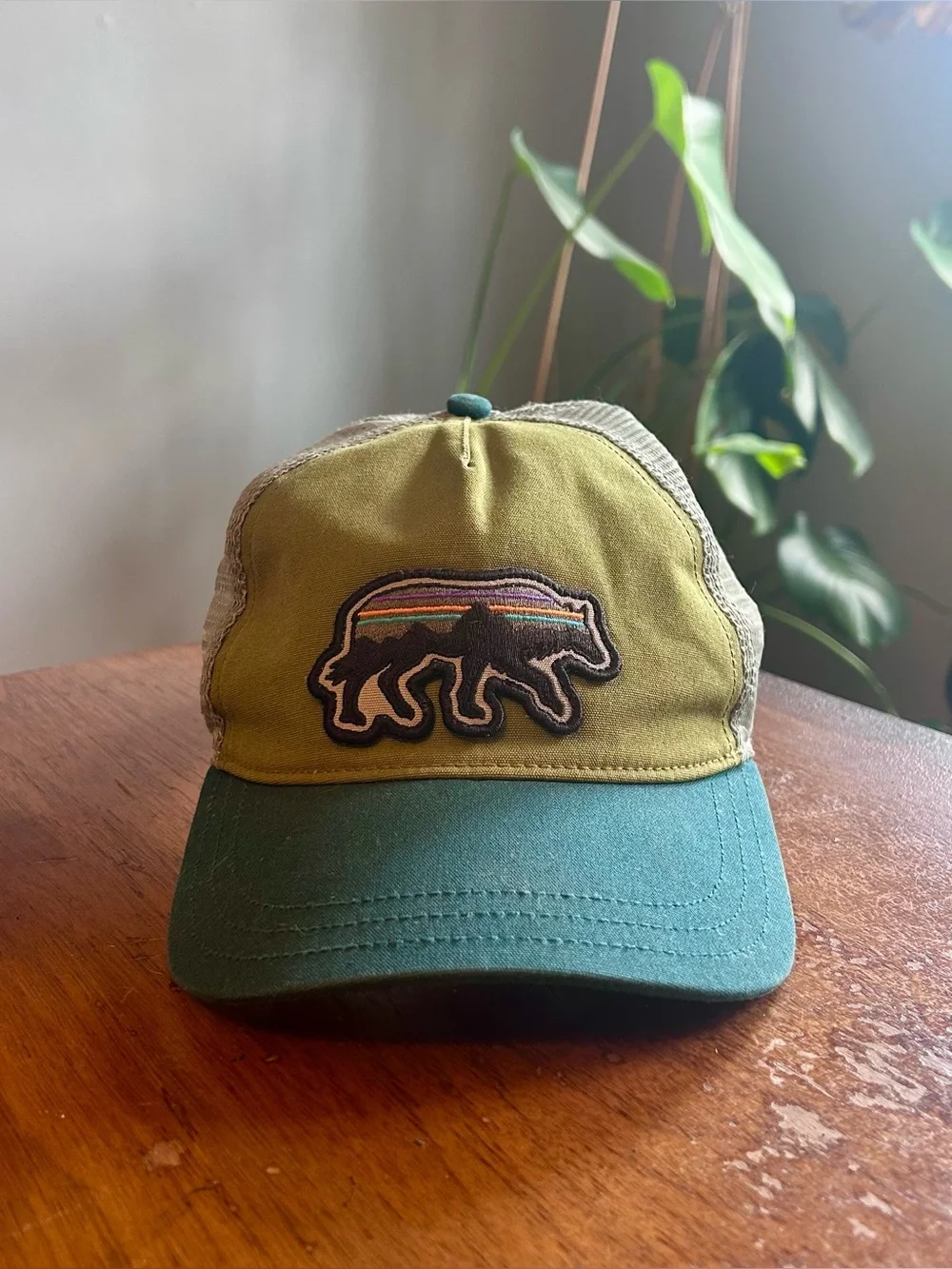 Patagonia Outdoor Gorpcore Fitz Roy Wolf Logo Green Mesh Snapback Trucker Hat